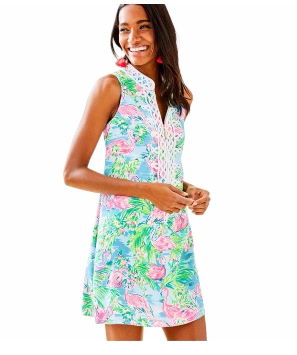 Lilly Pulitzer Jane Shift Dress Multi Floridita Flamingos Womens 2 Preppy Retro